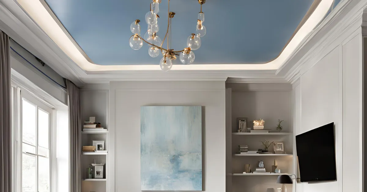 soft blue ceiling with creamy white for a serene look
