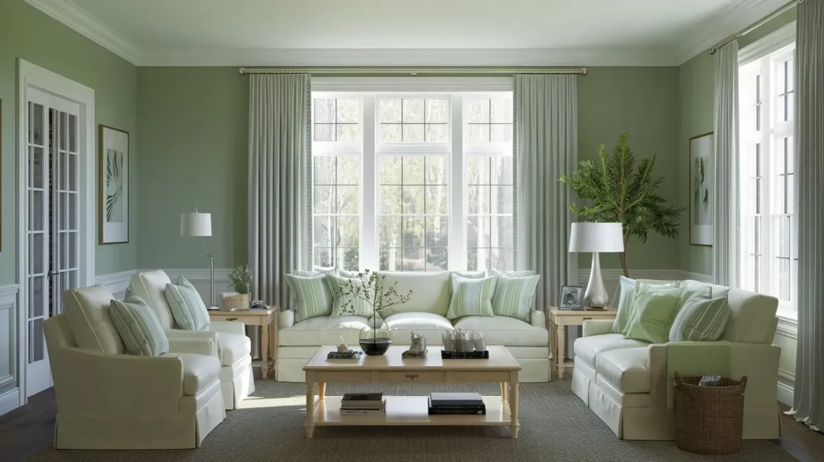 soft green and ivory colour combination for simple hall