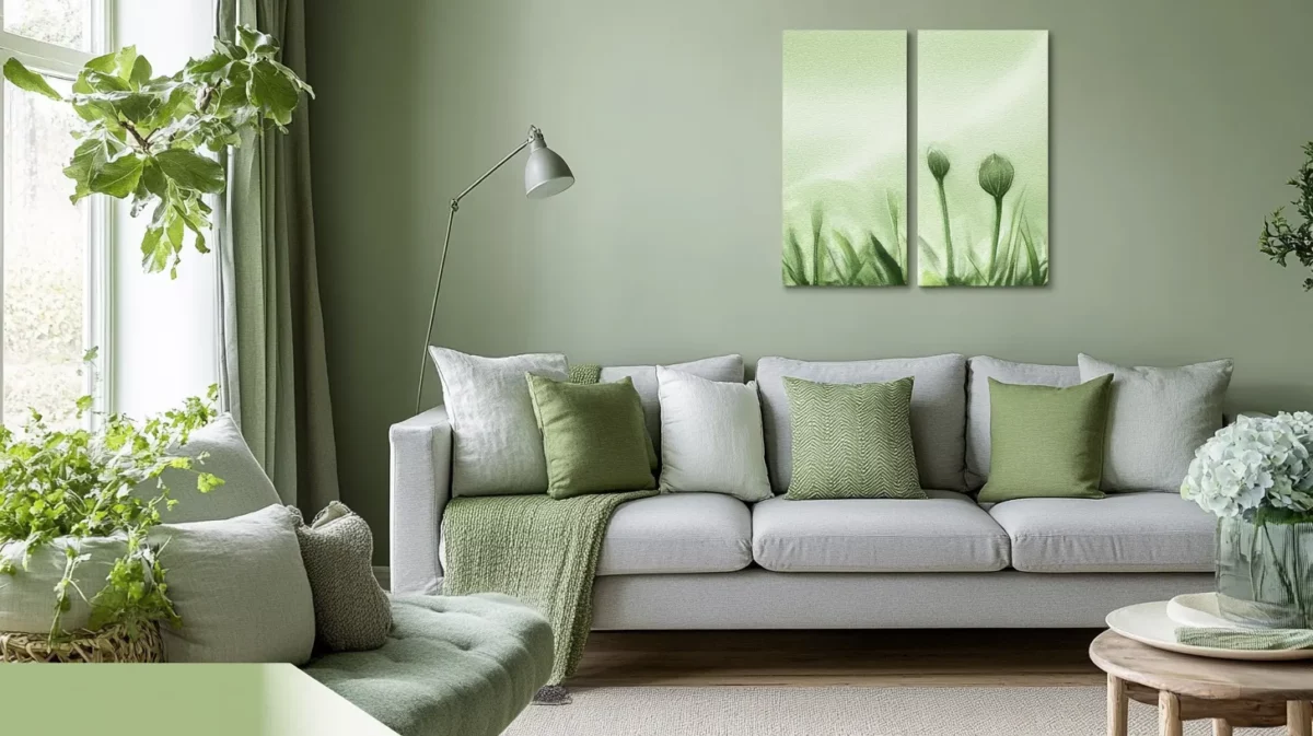 soft grey and light green color combination for living room