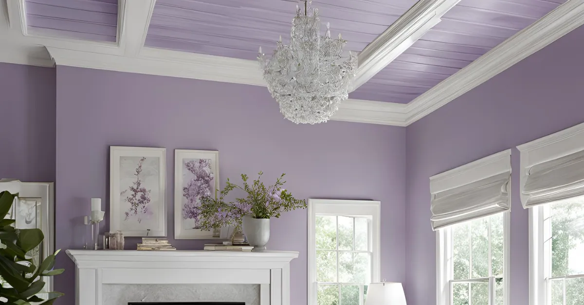 soft lavender ceiling with white accents for a charming look
