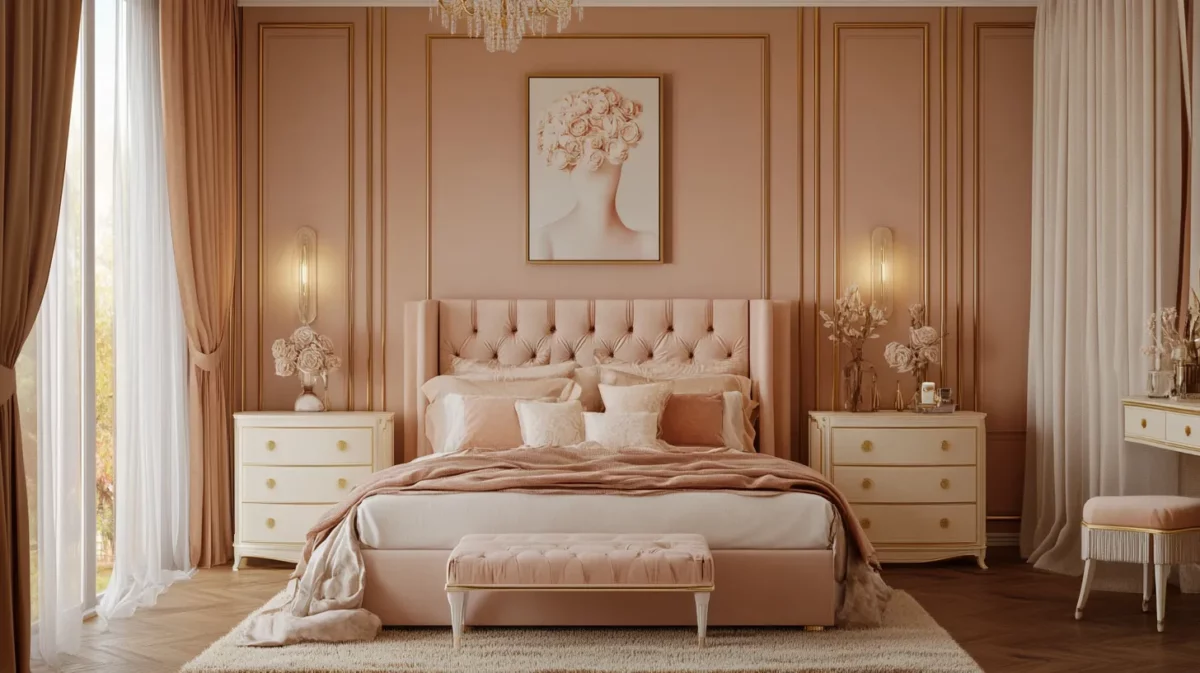 soft peach light colour combination for bedroom