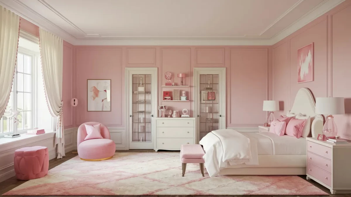 soft pink and cream colour combination for bedroom walls and ceilings