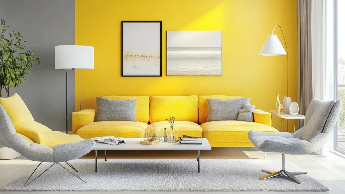 soft yellow and neutral grey colour combination