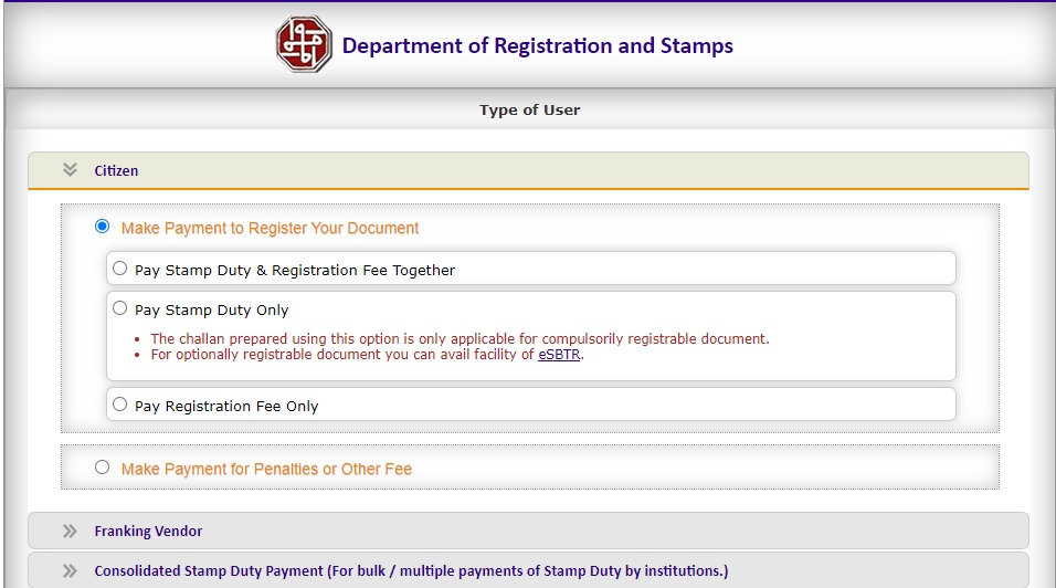 stamp duty and registration charges document option