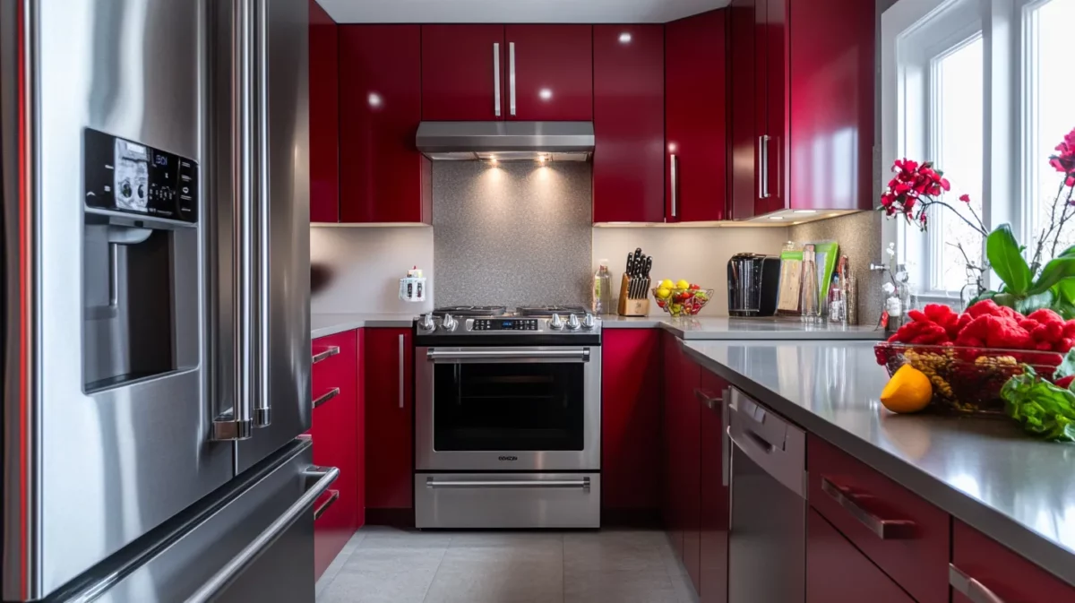 steel and cherry red colour combination