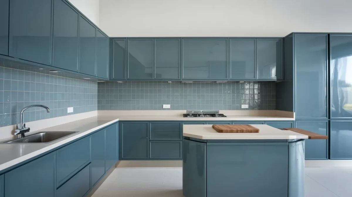 steel blue and white latest modular kitchen color combination