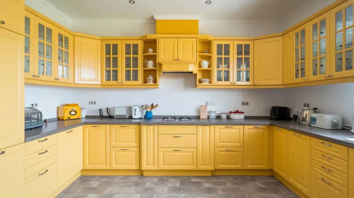 yellow and grey furniture colour combination for kitchen