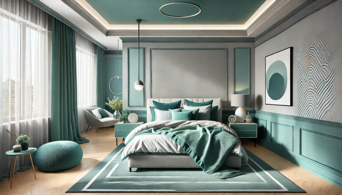 teal and grey colour combination for bedroom walls