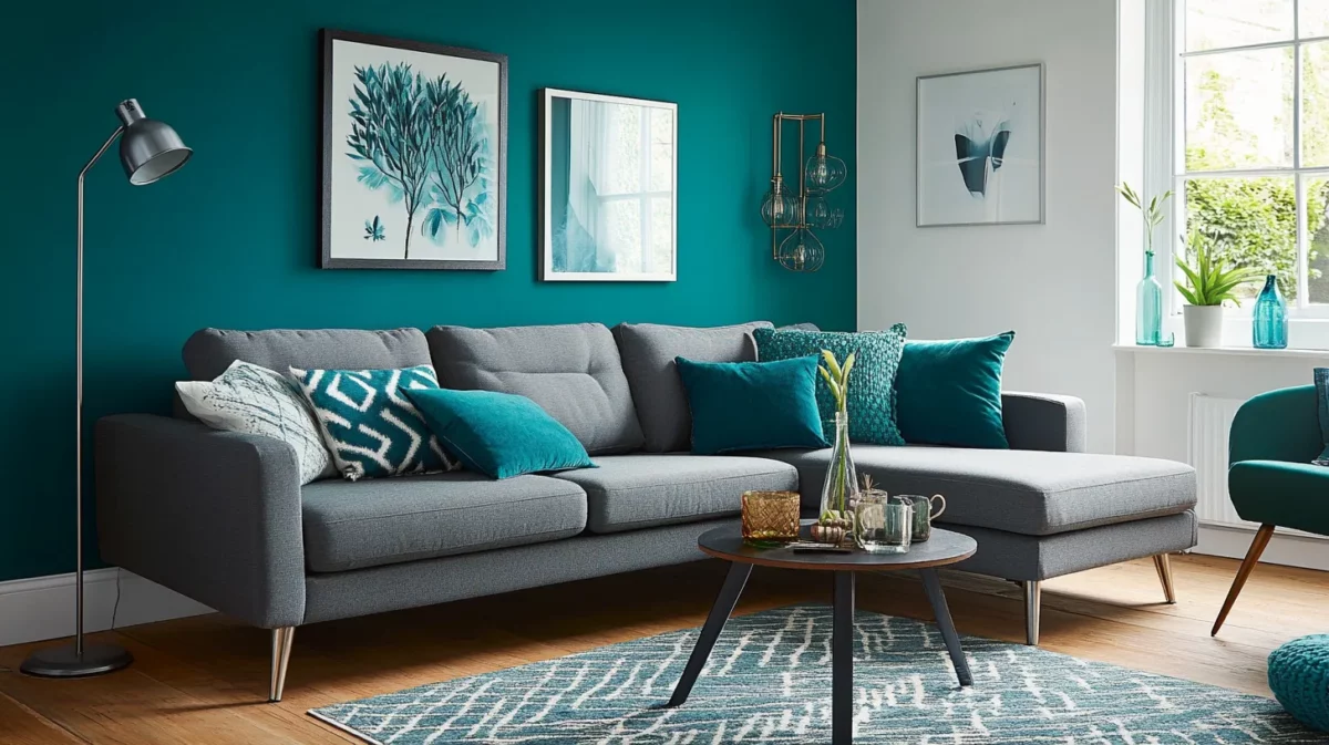 teal and grey simple indian hall colour combination