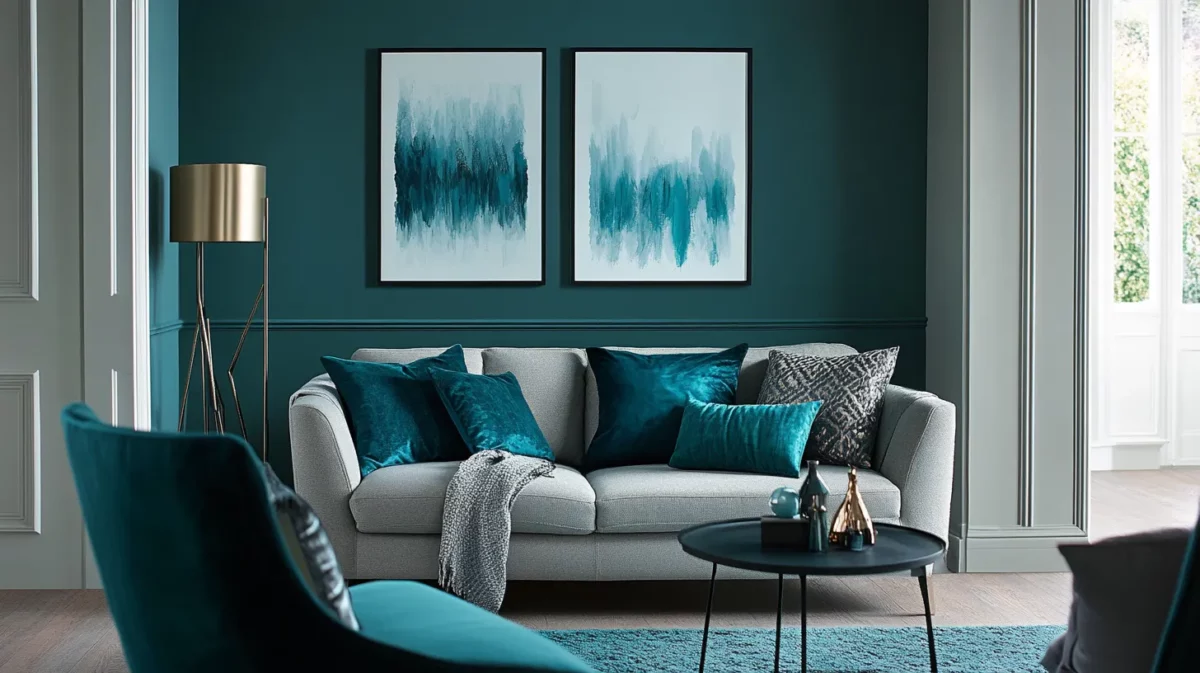 teal and grey wall colour combination for hall