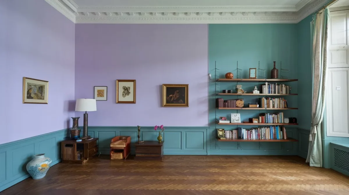 teal and light purple wall paint colour combination