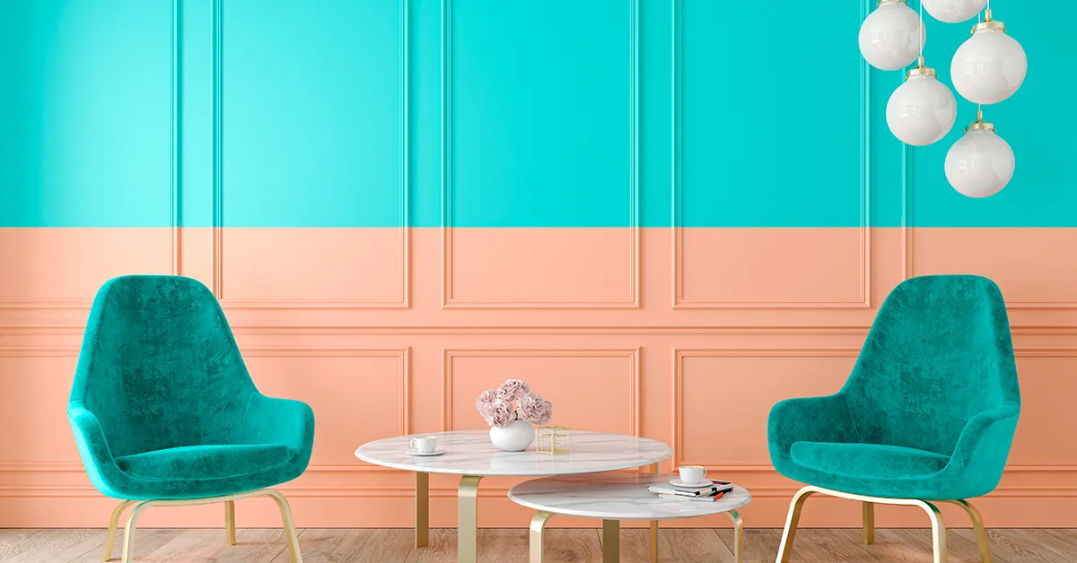 teal and pink colour combination for living room wall