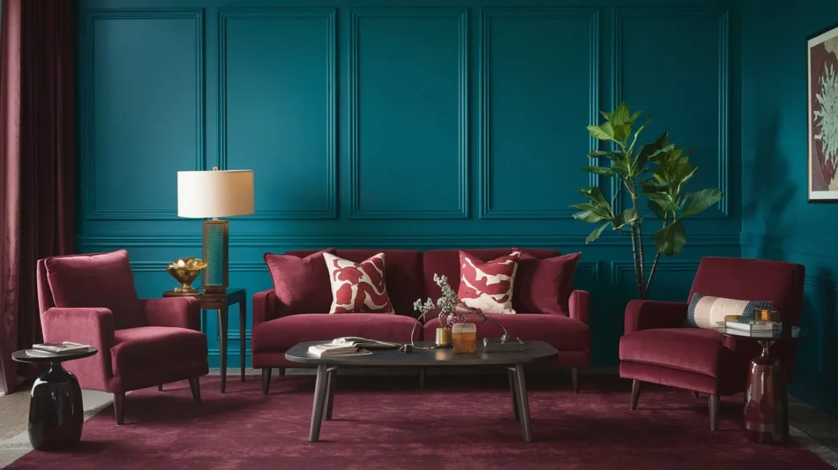 teal blue and maroon colour combination