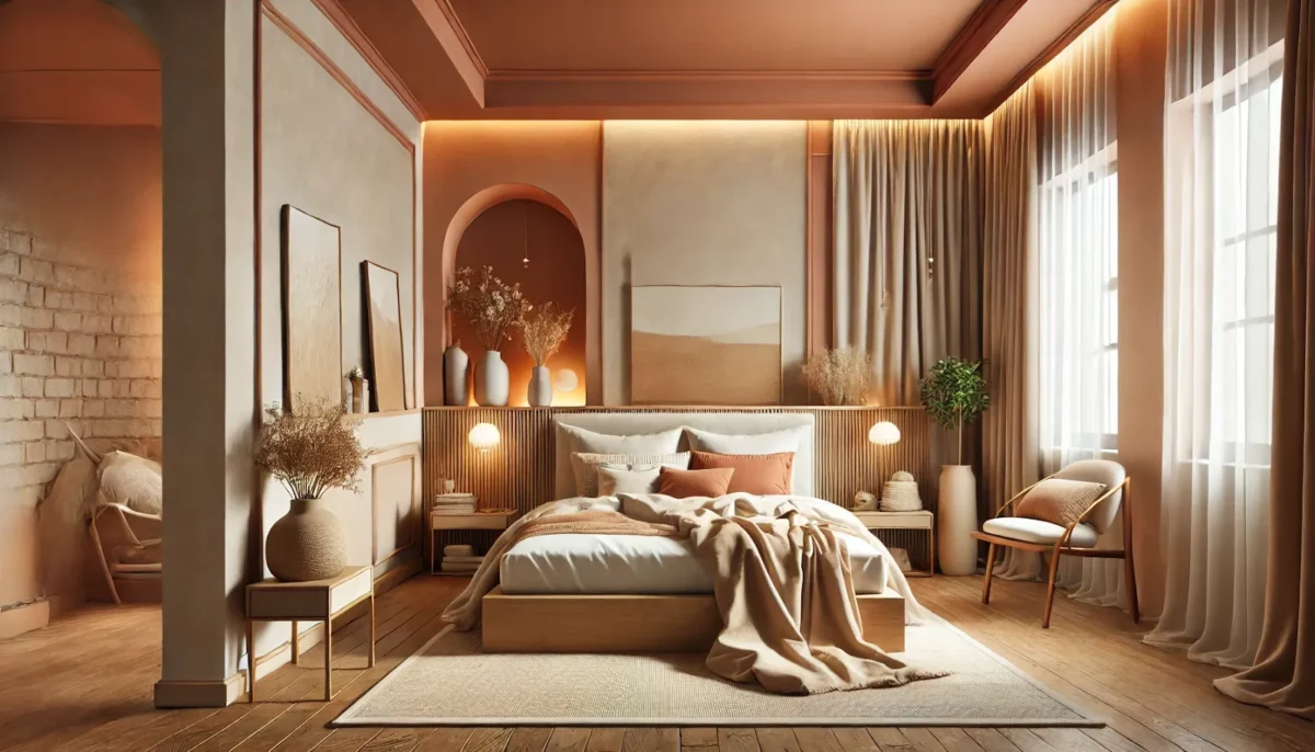 terracotta and cream beige two color combination for bedroom walls