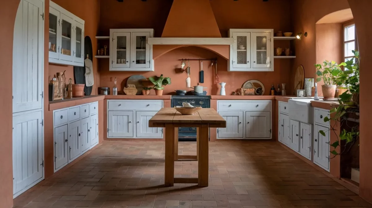 terracotta and white colour combination for kitchen