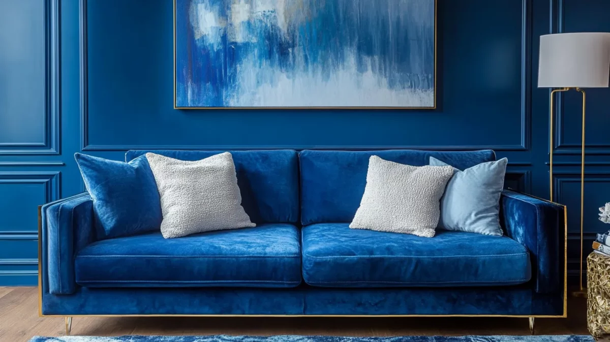 texture colour combination for living room with blue and metallic grey