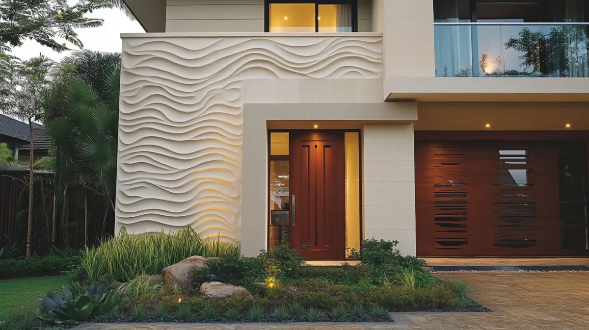 textured plaster low cost design style for home front elevation