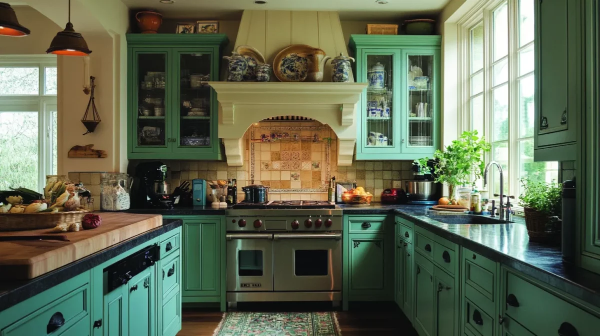 traditional kitchen combination green and blue