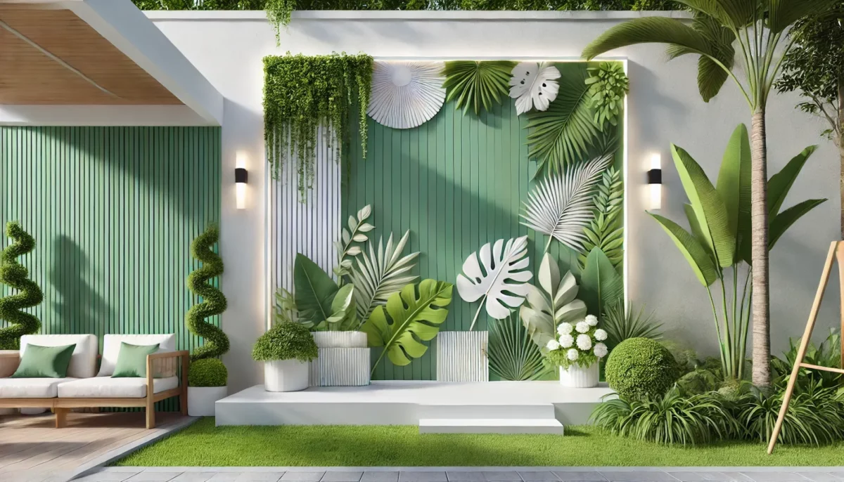 tropical green and white modern wall putty texture design for exterior wall