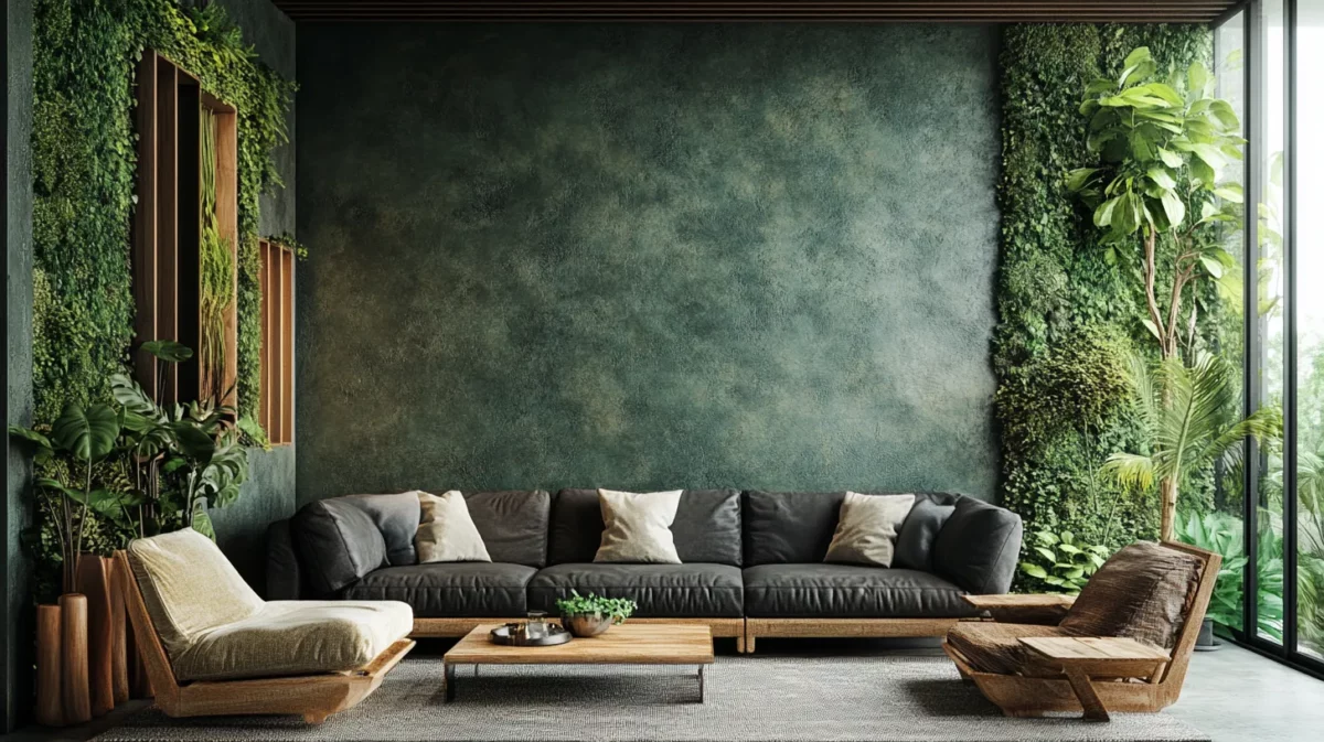 tropical green wall texture design for living room