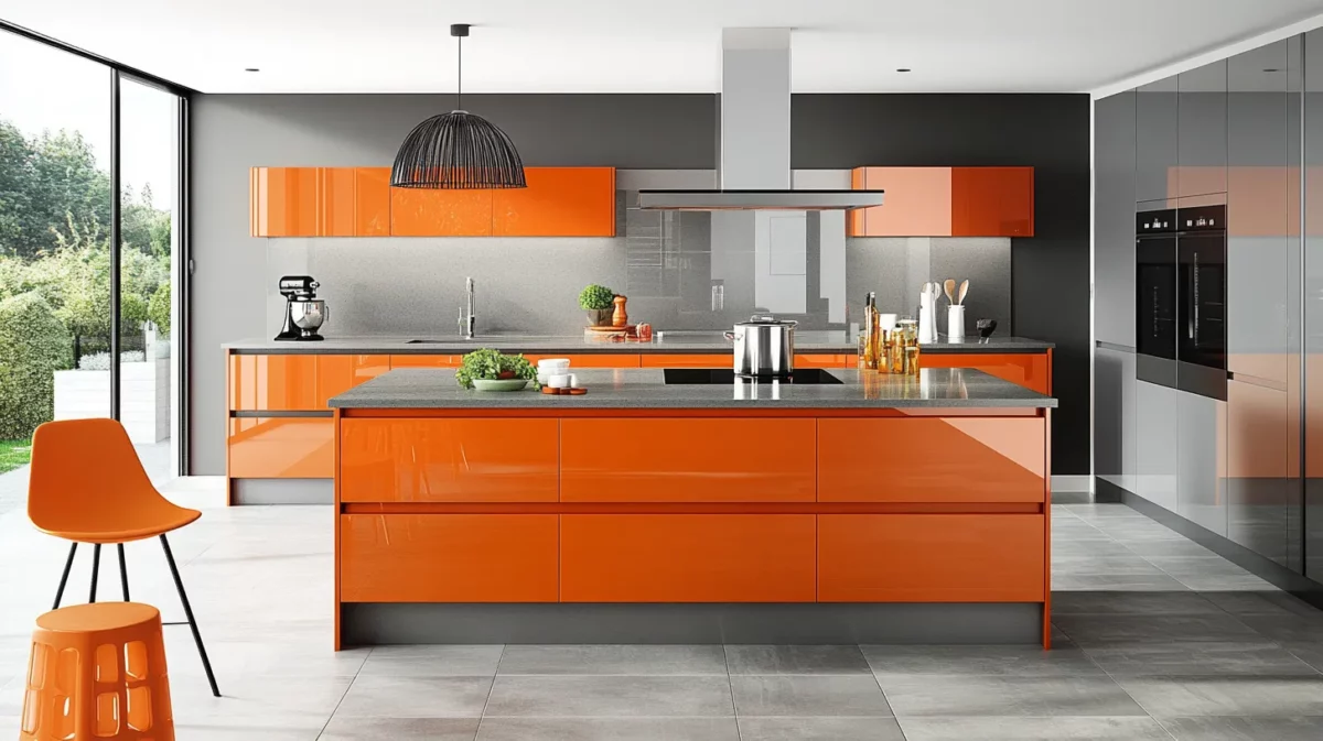 orange and grey kitchen trolley furniture colour combination