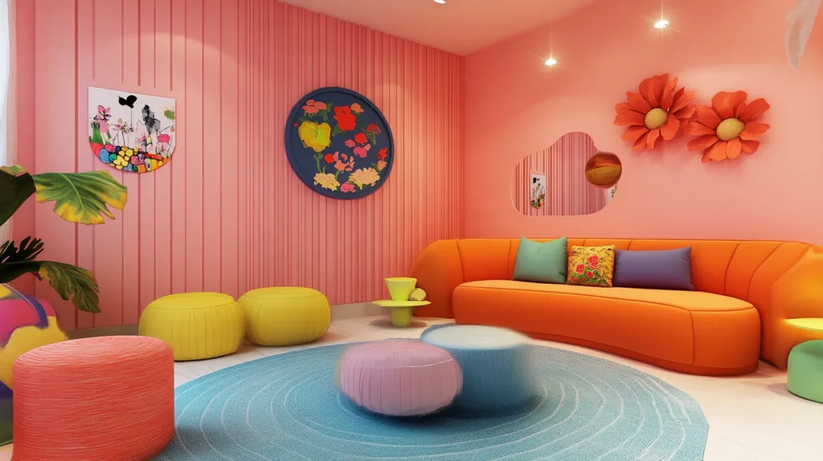 vibrant wall colour combination with light pink