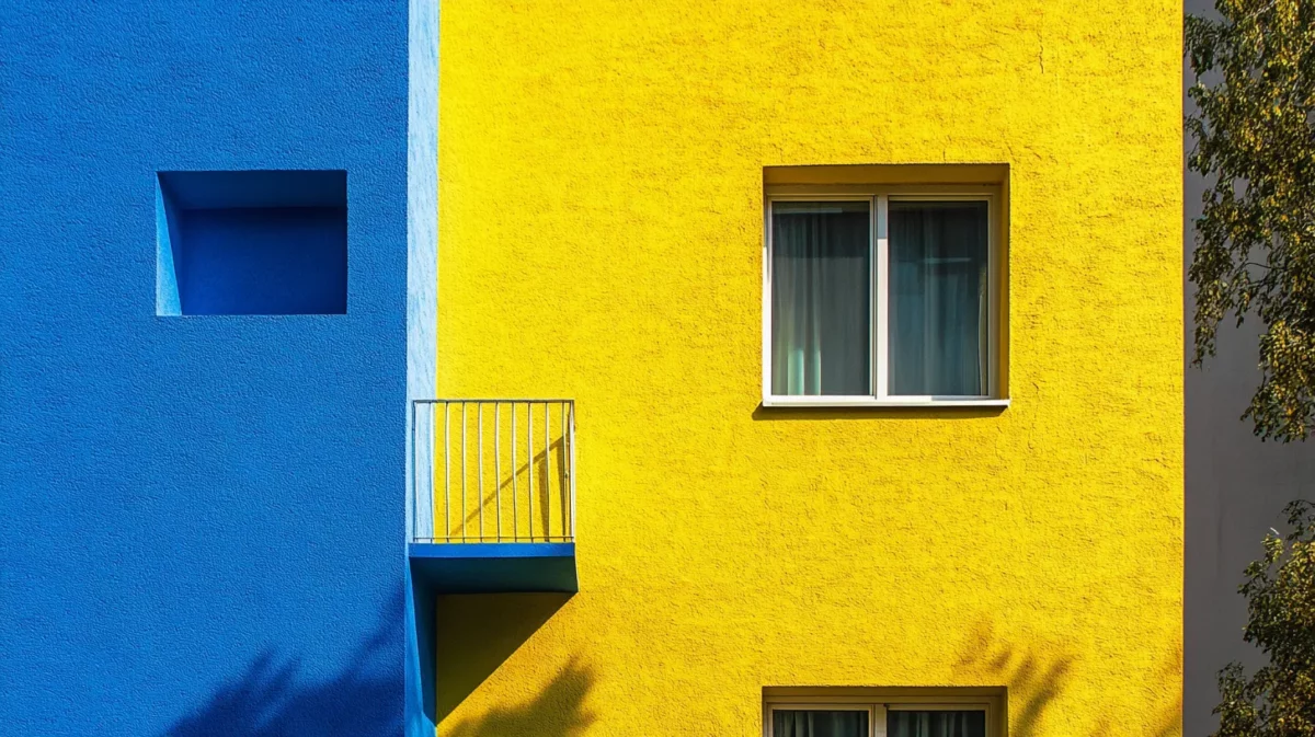 vibrant yellow and blue colour combination for exterior wall