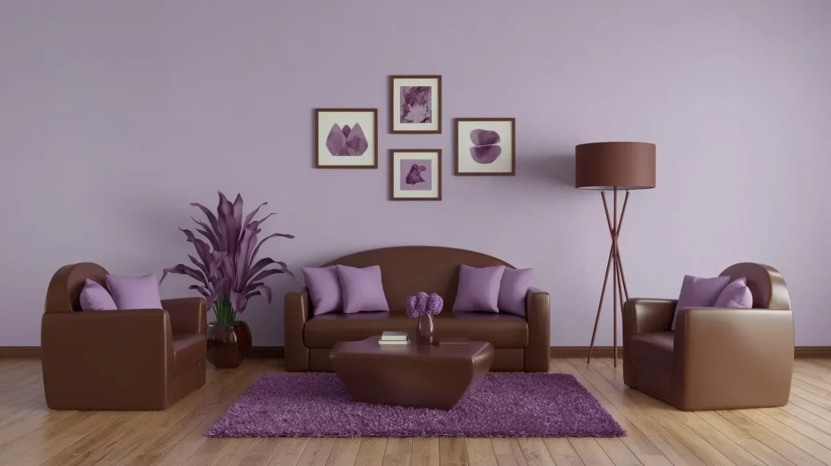 wall paint colour combination with light purple and brown