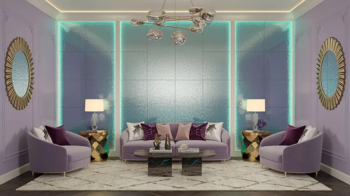 wall paint colour combination with light purple and turquoise