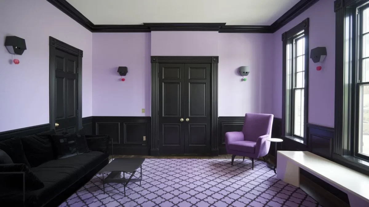 wall paint with light purple and black colour