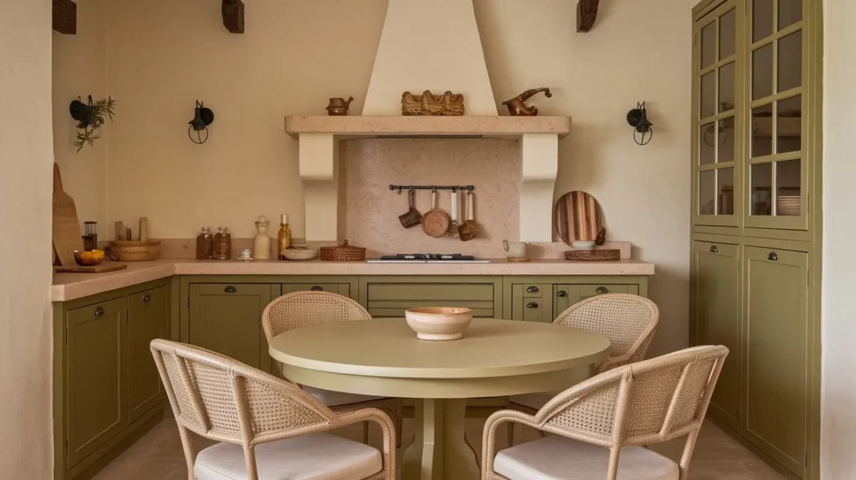 beige and olive color combination for kitchen furniture