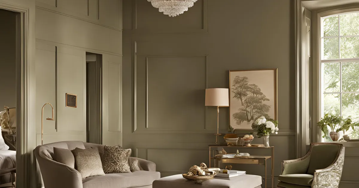 warm taupe and rich olive two colour combinations for drawing room walls