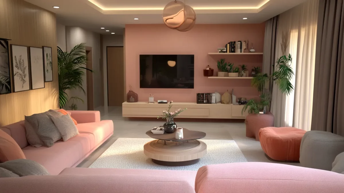 warm welcome friendly light pink combination wall paint idea