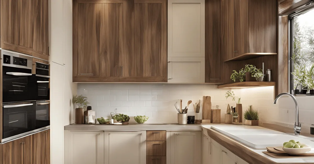 warm wood and cream simple modular kitchen colour combination