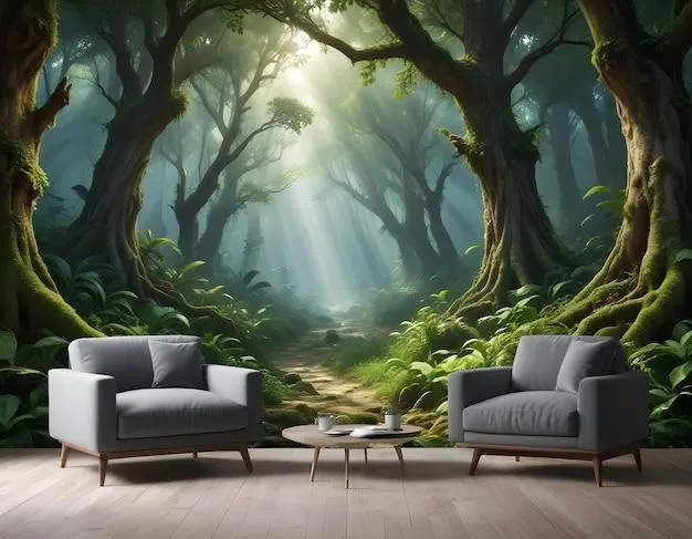 whimsical woodland living room modern 3d wall painting