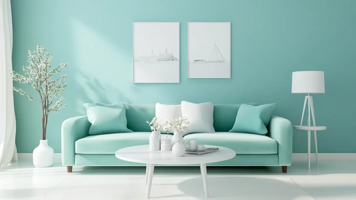 white and aqua colour combination for hall asian paints