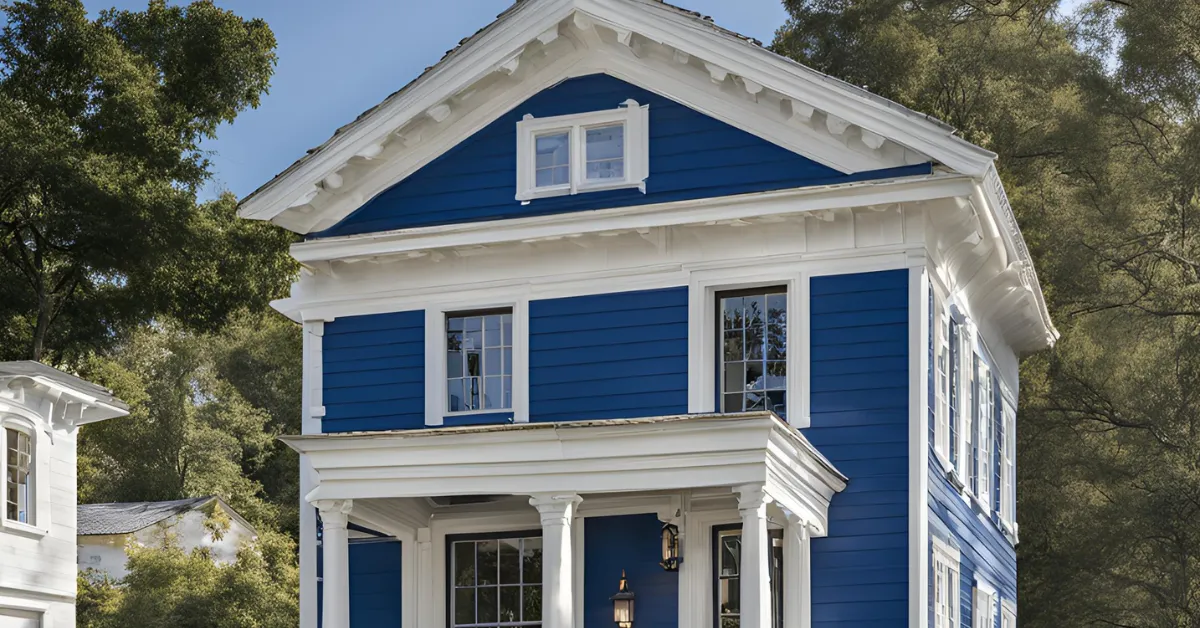 white and blue colour combination for outside house