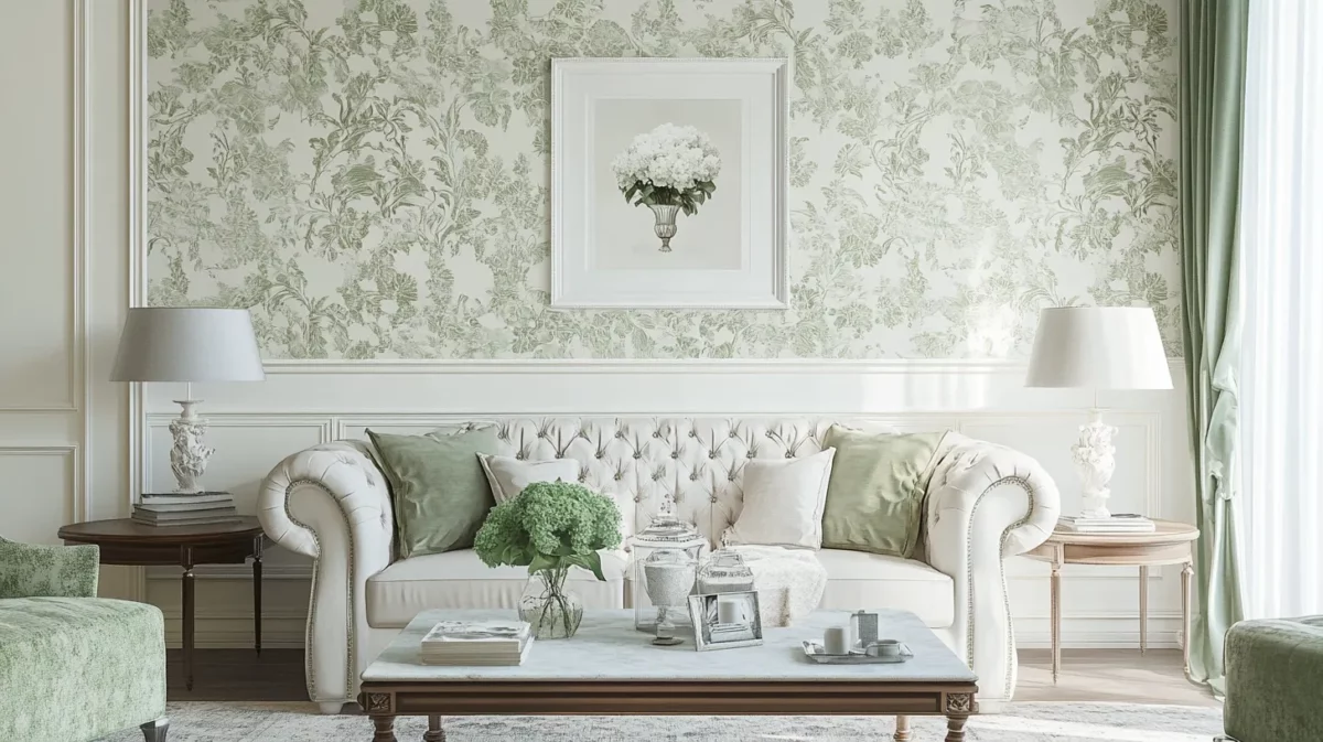 white and green floral baroque pattern wallpaper design