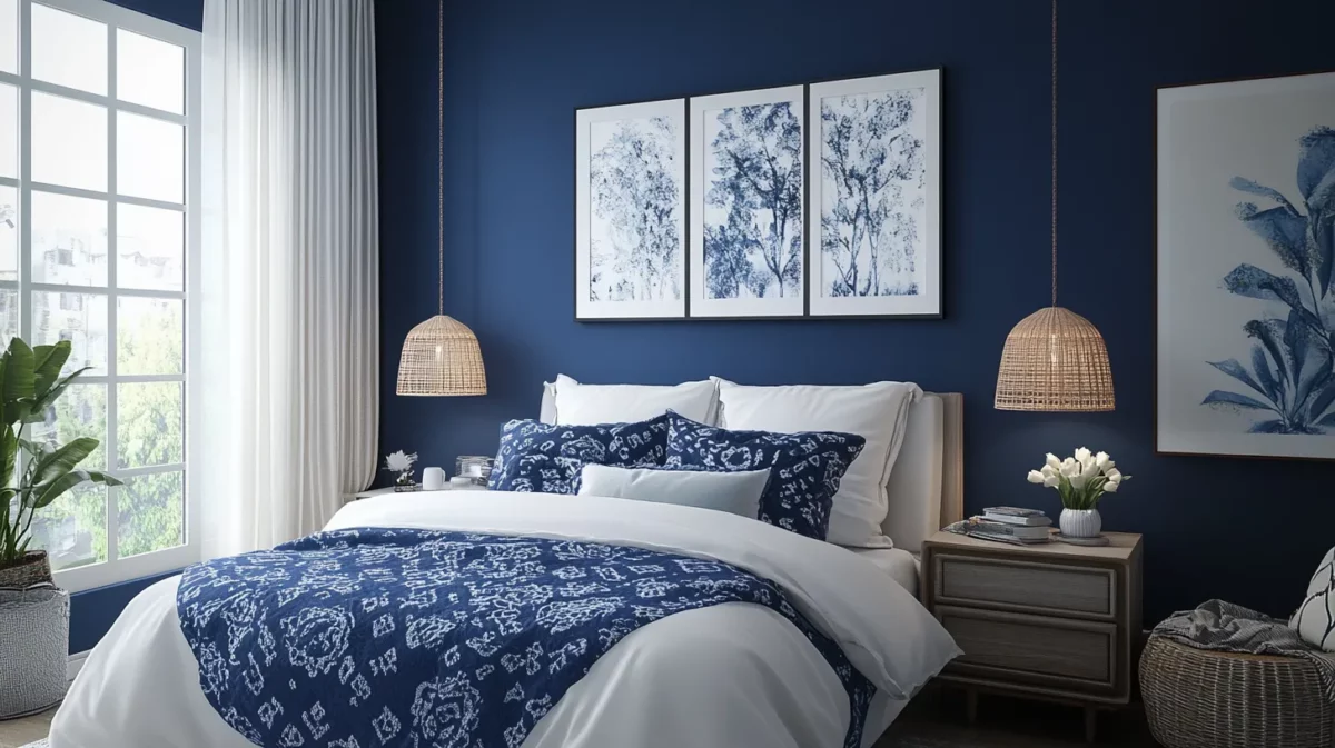 white and indigo blue nippon paint bedroom colour