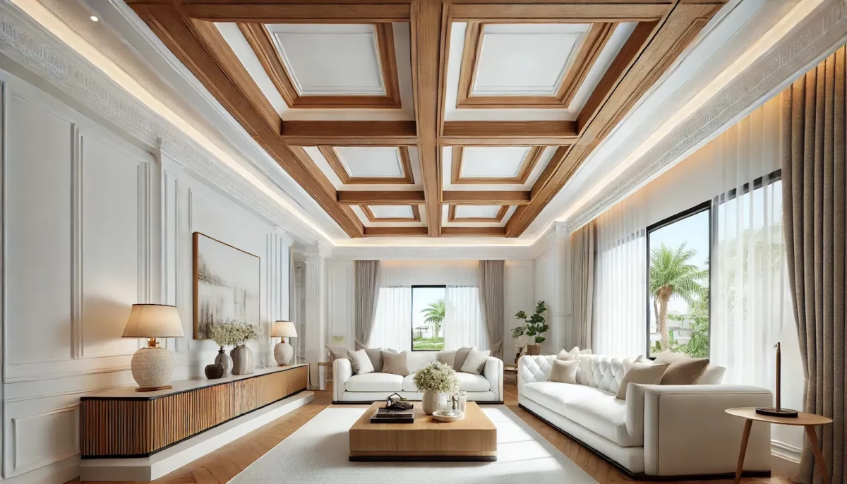 white and wood false ceiling colour combination