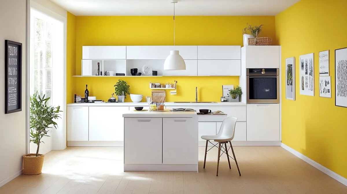 white and yellow wall colour combination for kitchen