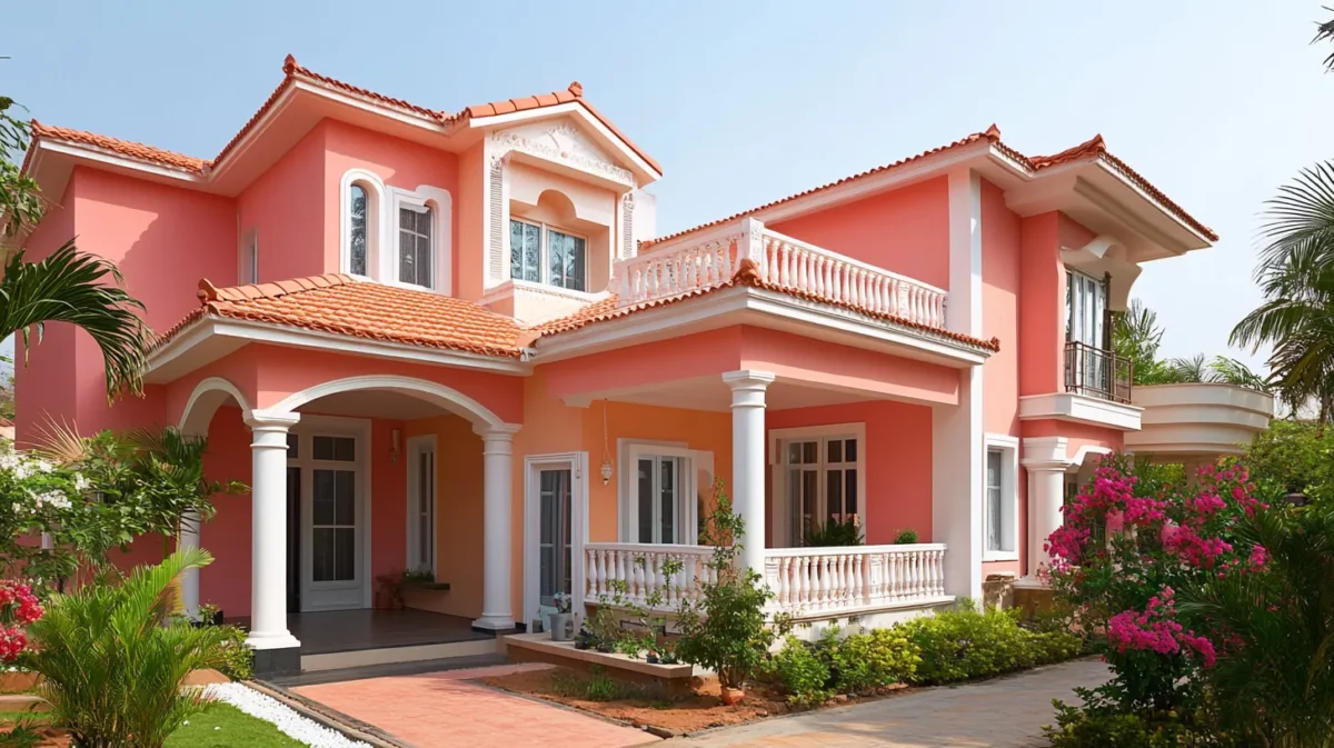 white grey with peach pink asian paints exterior colour combinations