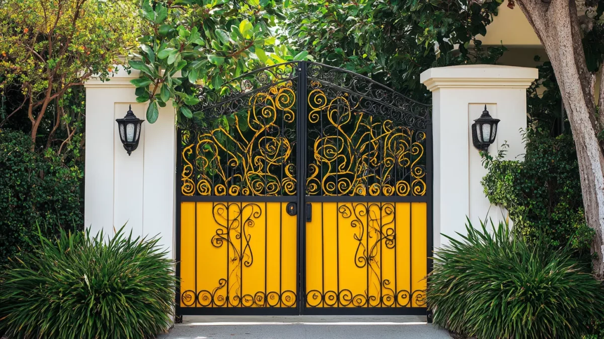 yellow and black front gate main iron gate colour combination