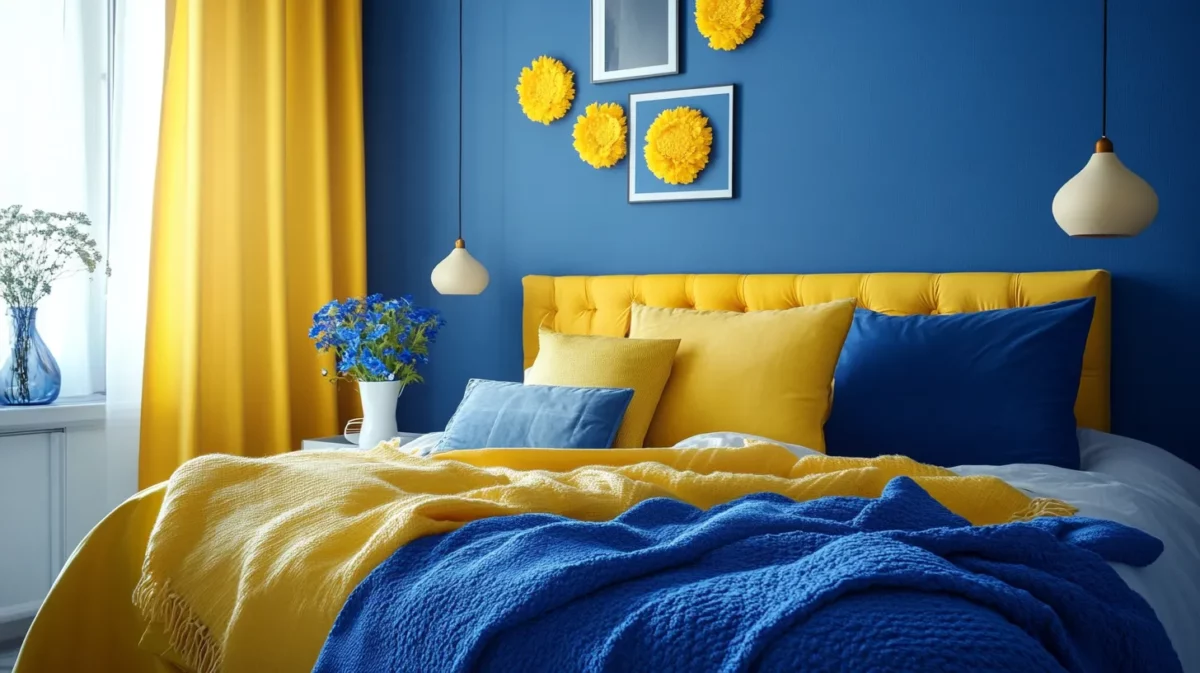 yellow and navy serenity colour combination for bedroom