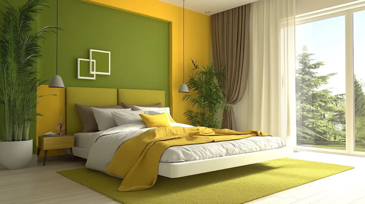 yellow and olive green colour combination for bedroom walls