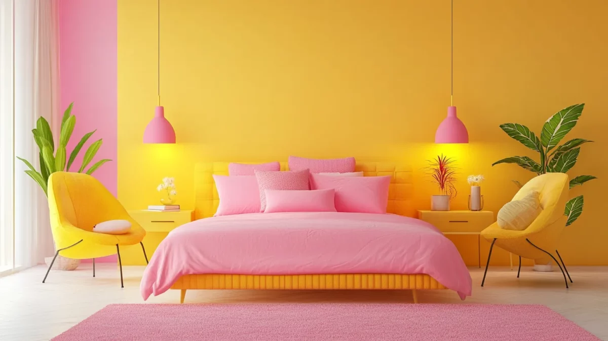 yellow and pink bedroom wall colour combinations