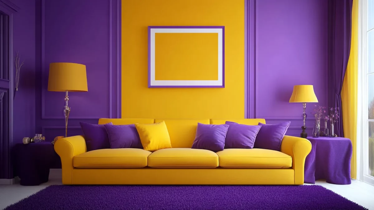 yellow and purple elegance colour combination for walls