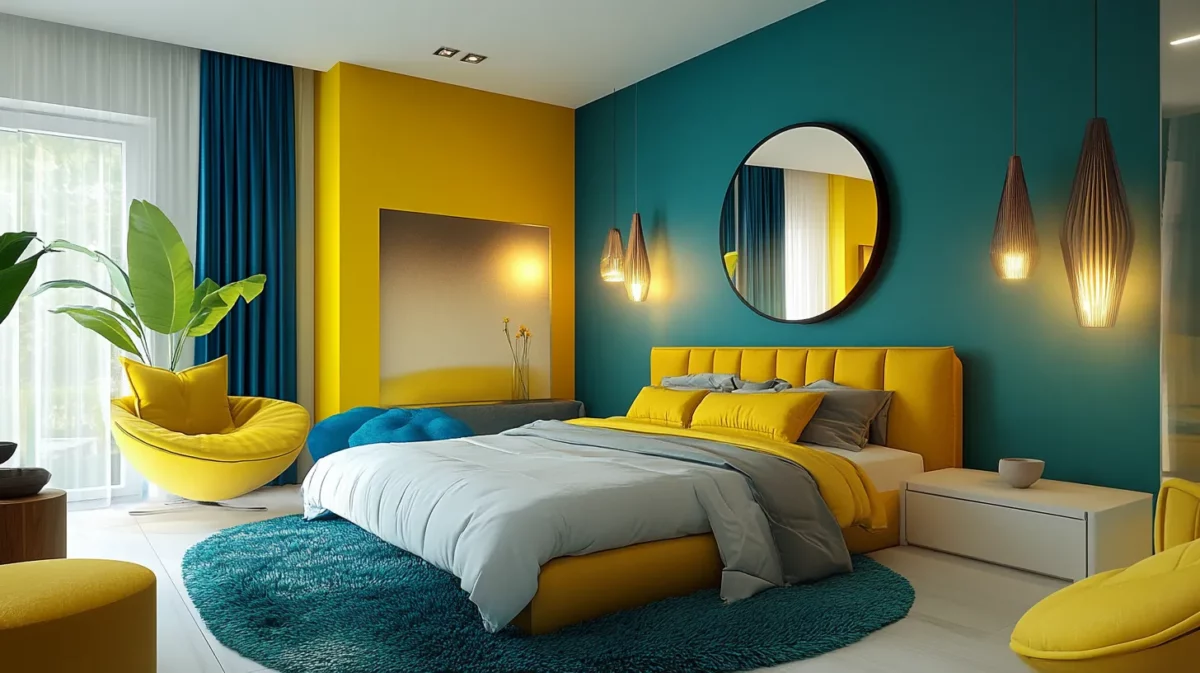 yellow and teal harmony colour combination for walls