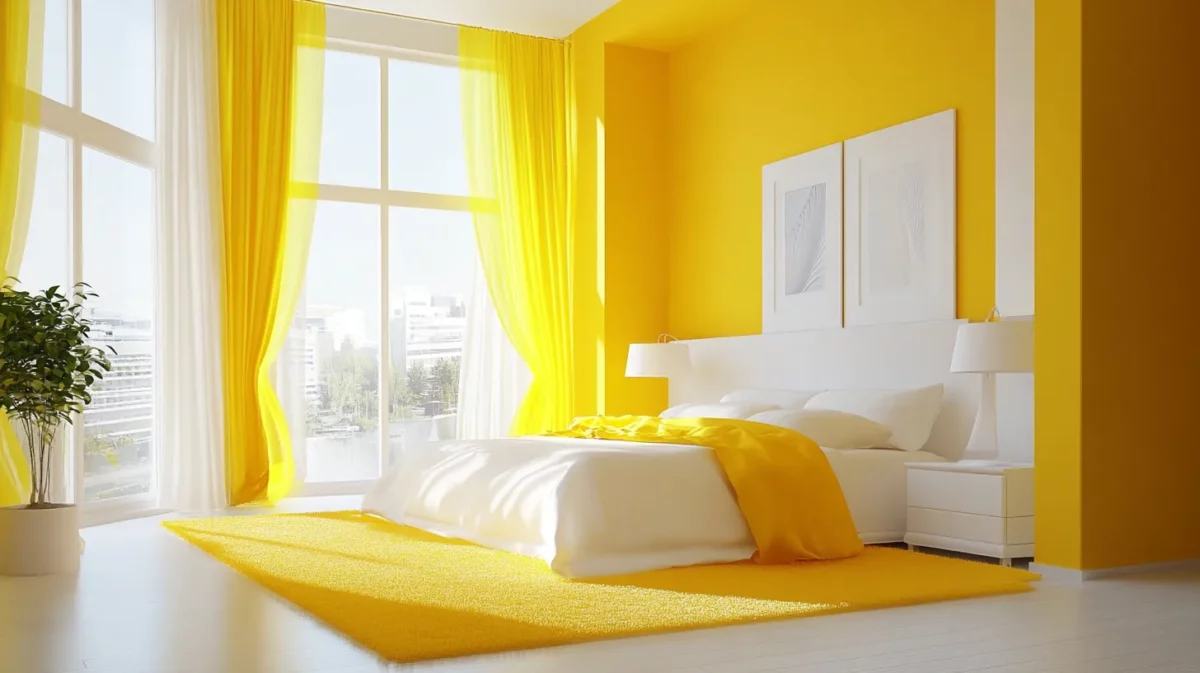 yellow and white colour combination for bedroom