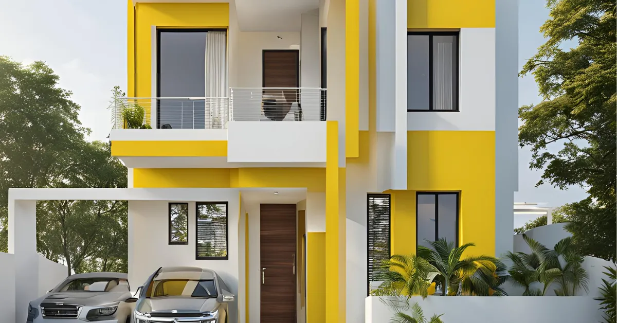 yellow colour combination for exterior house with white